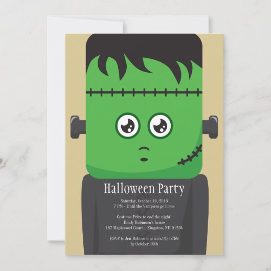 Uitnodiging Frankenstein Halloween Party (Voorkant)