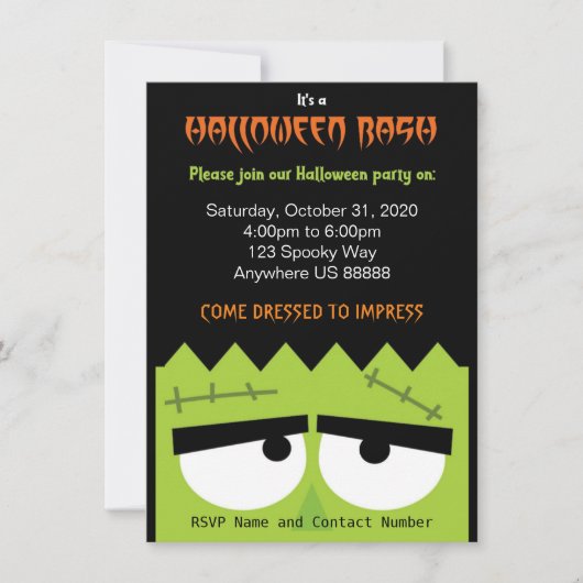 Uitnodiging Frankenstein Halloween Party (Voorkant)