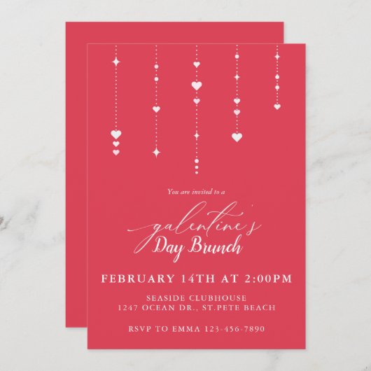 Uitnodiging Galentine's Day Party Brunch (Voorkant / Achterkant)
