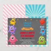 Uitnodiging gezamenlijk feest voor monster jongen  (Voorkant / Achterkant)