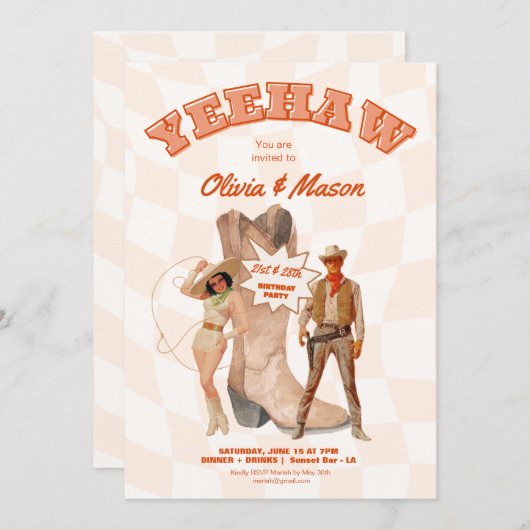 Uitnodiging gezamenlijk feest western cowboylaars (Voorkant / Achterkant)