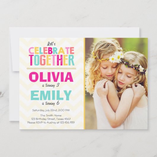 Uitnodiging gezamenlijke tweeling verjaardagsfeest (Voorkant)