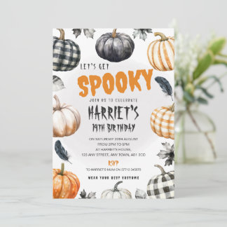 Uitnodiging Gingham Pompoenen Halloween Verjaardag