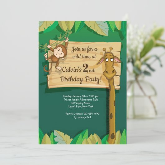 Uitnodiging Giraffe en vriend (Staand voorkant)