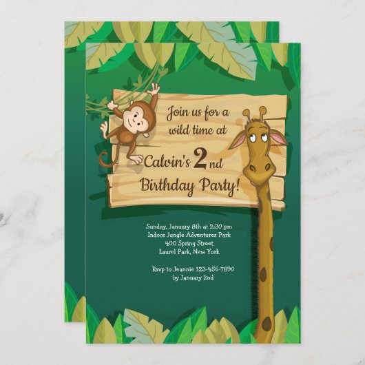 Uitnodiging Giraffe en vriend (Voorkant / Achterkant)