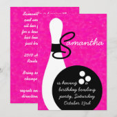 Uitnodiging Girls Bowling Birthday Party (Voorkant / Achterkant)