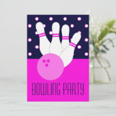 Uitnodiging Girls Pink Bowling Party (Staand voorkant)