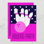 Uitnodiging Girls Pink Bowling Party (Voorkant / Achterkant)