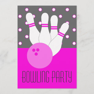 Uitnodiging Girls Pink & Grey Bowling Party