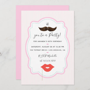 Uitnodiging Girls Pink Mustache Party