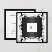 Uitnodiging Glamour Wit Zwart Bloemen (Voorkant / Achterkant)