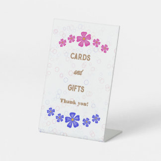 Uitnodiging Glitter roze en blauwe bloemen Reclamebord Met Voetstuk