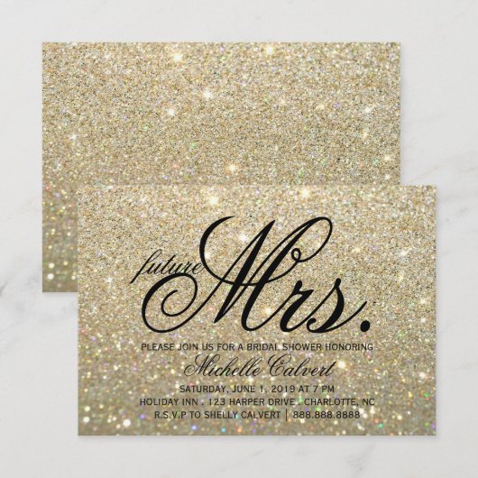 Uitnodiging - Gold Glitter Fab future Mrs. Vrijgez (Voorkant / Achterkant)