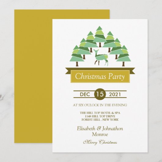 Uitnodiging Golden Deer Forest Kerstparty (Voorkant / Achterkant)
