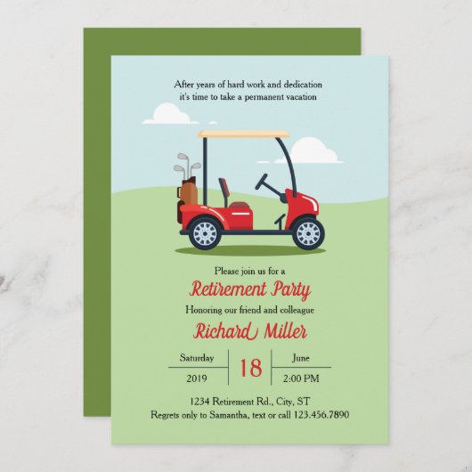 Uitnodiging Golf Cart en Course Retirement Party (Voorkant / Achterkant)