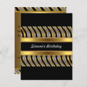 Uitnodiging Gouden Grijze Zwarte Metaal Dag Partij (Voorkant / Achterkant)