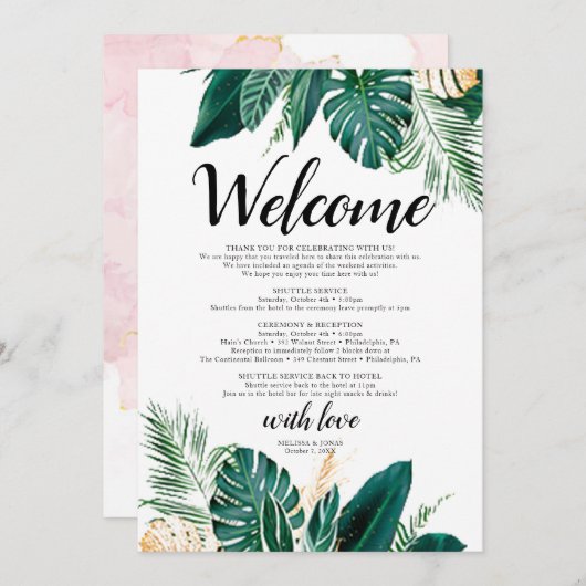 Uitnodiging gouden palm welkomstbrief Huwelijksuit (Voorkant / Achterkant)