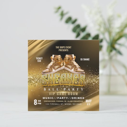 Uitnodiging Gouden Sneaker Feest (Staand voorkant)