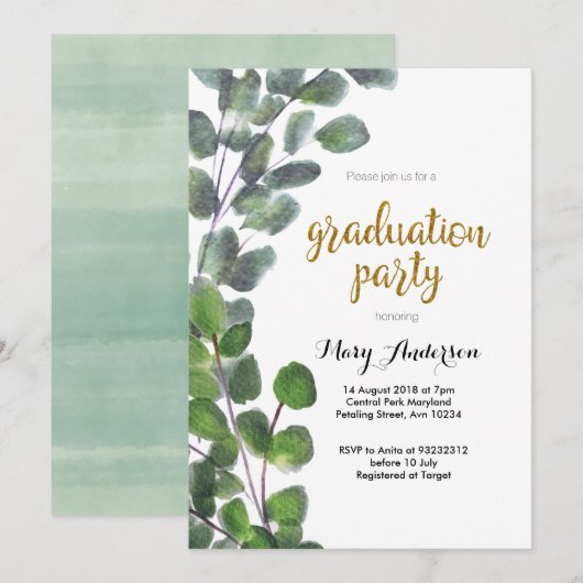 Uitnodiging graduatiepartij voor Eucalyptus (Voorkant / Achterkant)