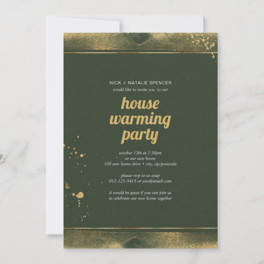 Uitnodiging Groene en gouden Laf House Warming (Voorkant)