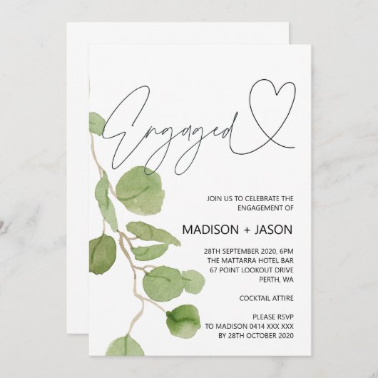 Uitnodiging Groene Eucalyptus Engagement Party (Voorkant / Achterkant)