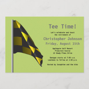 Uitnodiging Groene Gele Golf Flag Retirement Party