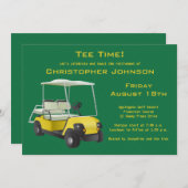 Uitnodiging Groene Gouden Golf Cart (Voorkant / Achterkant)