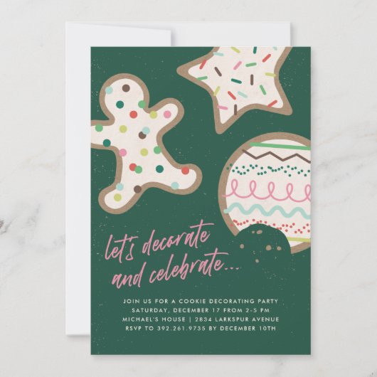 Uitnodiging Groene Kerstkrans Koekjes Versieren Fe (Voorkant)