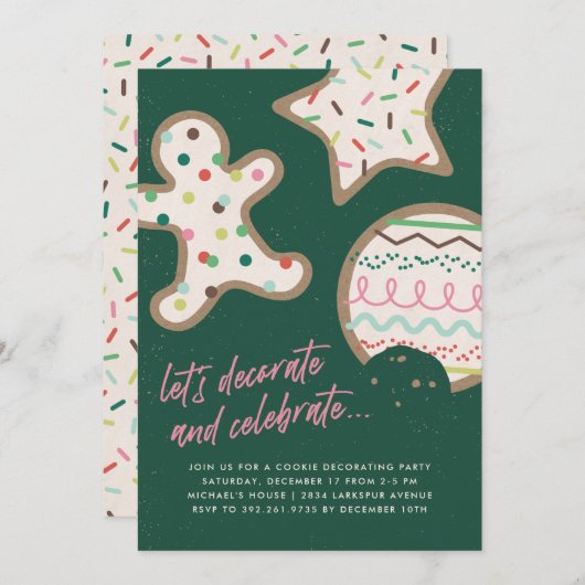 Uitnodiging Groene Kerstkrans Koekjes Versieren Fe (Voorkant / Achterkant)