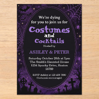 Uitnodiging Halloween Kostuums & Cocktails bewerkb Acryl Uitnodigingen