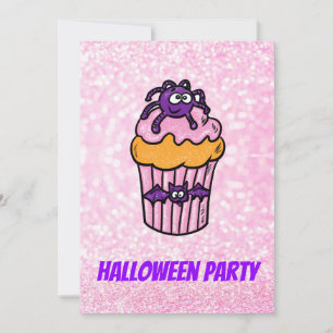 uitnodiging Halloween roze cupcake