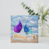 "Uitnodiging in een fles" - Aanhaling in een bakje Kaart (Staand voorkant)