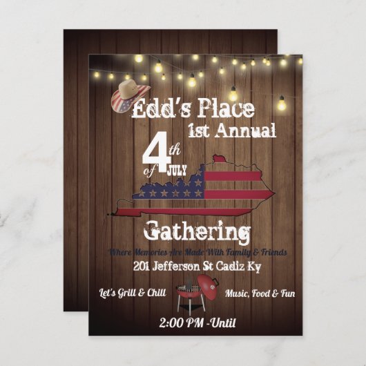 Uitnodiging in landelijke stijl voor 4 juli (Voorkant / Achterkant)