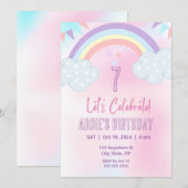 Uitnodiging in pastel regenboog kleuren (Voorkant / Achterkant)