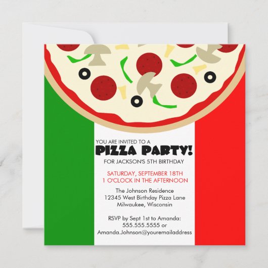 Uitnodiging Italiaanse Pizza Party (Voorkant)