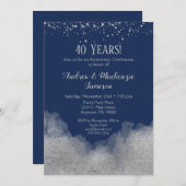 Uitnodiging jubileum Navy Blue Silver Confetti (Voorkant / Achterkant)