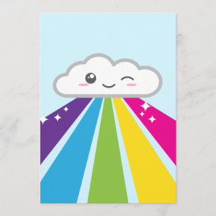 Uitnodiging Kawaii Cloud en Rainbow Party
