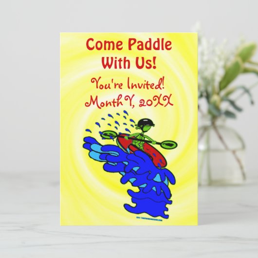Uitnodiging Kayak Paddle Fun Feestje (Staand voorkant)