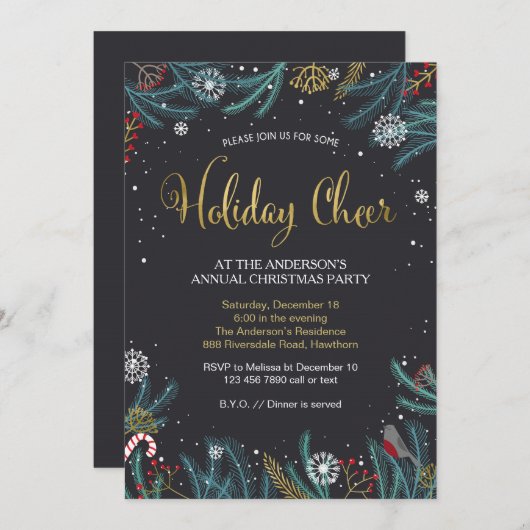 Uitnodiging kerstfeest, uitnodiging voor feestdag (Voorkant / Achterkant)