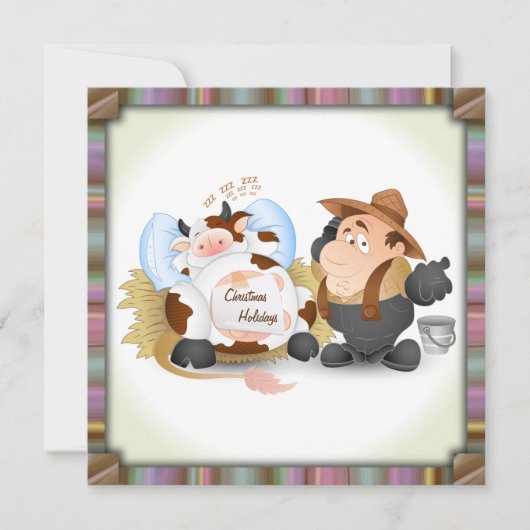 Uitnodiging kerstfeestdag - grappige koe (Voorkant)