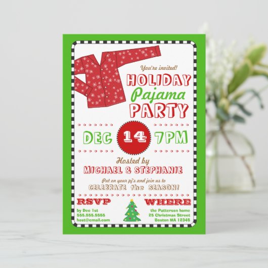 Uitnodiging kerstfeestdag Pajama (Staand voorkant)