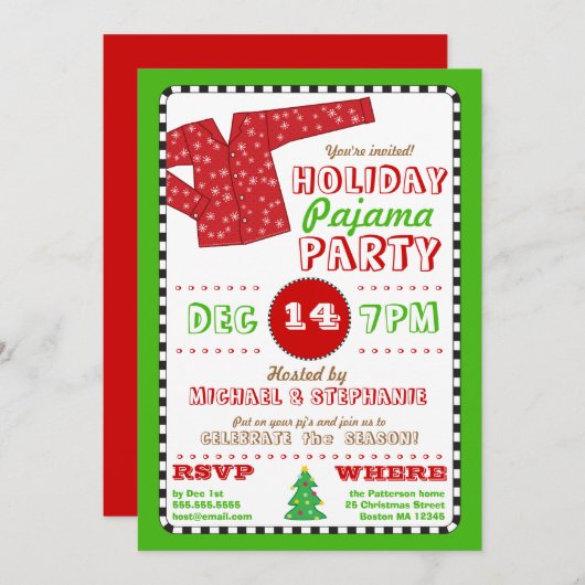 Uitnodiging kerstfeestdag Pajama (Voorkant / Achterkant)