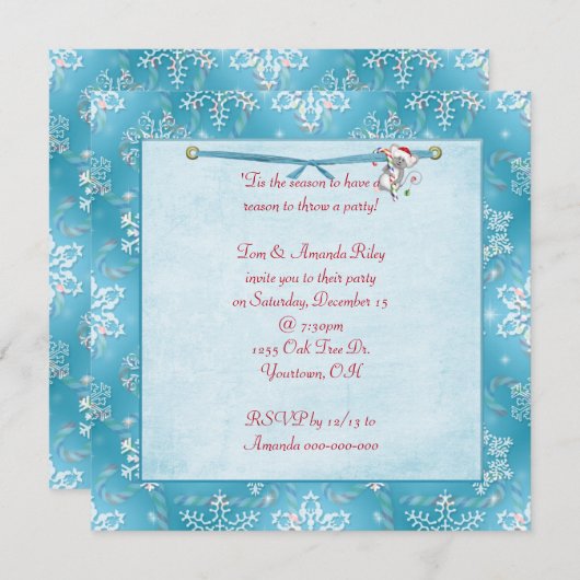 Uitnodiging kerstmis Snowflakes (Voorkant / Achterkant)