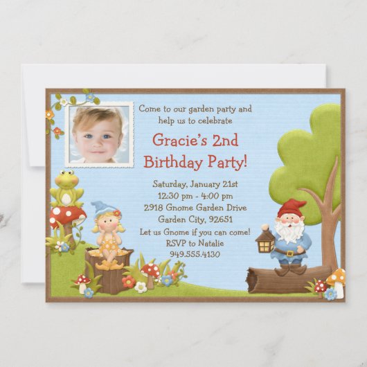 Uitnodiging Kinder Gnome Birthday (Voorkant)