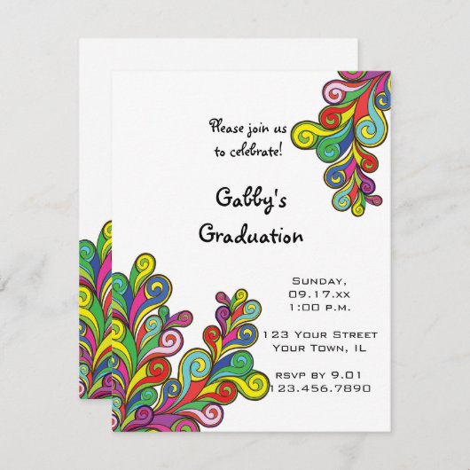 Uitnodiging kleurgolven GraduPartij (Voorkant / Achterkant)