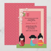 Uitnodiging Kokeshi Playmates (Voorkant / Achterkant)