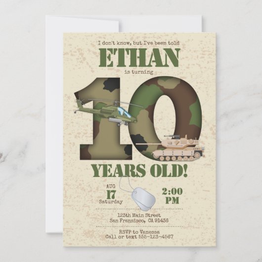 Uitnodiging leger - 10e verjaardag Uitnodiging (Voorkant)
