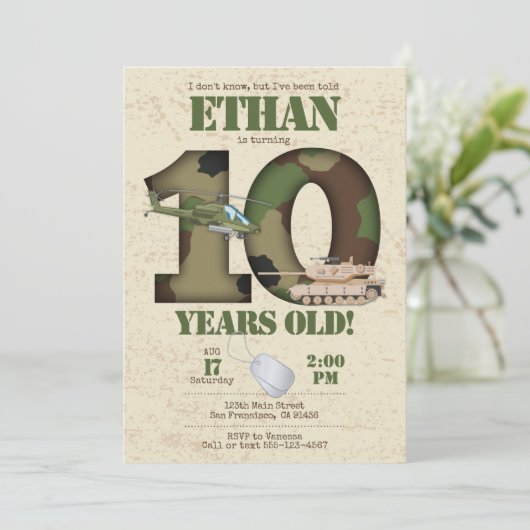 Uitnodiging leger - 10e verjaardag Uitnodiging (Staand voorkant)