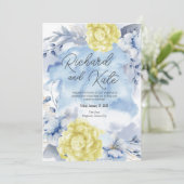 Uitnodiging LICHTBLAUW EN STOFFIG GEEL (Staand voorkant)