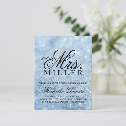 Uitnodiging - Lit Blue Glit Fab future Mrs Bridal (Staand voorkant)